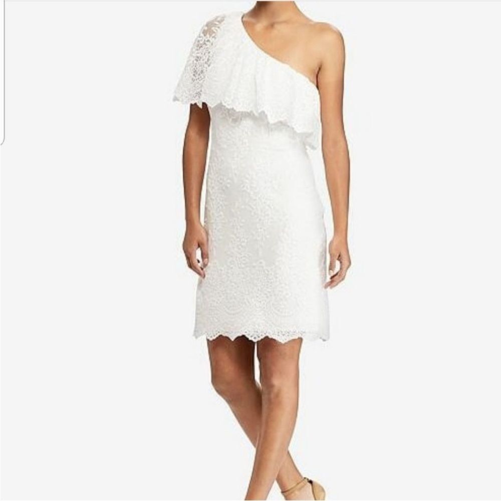 Lauren Ralph Lauren Womens Size 14 One Shoulder Ruffle Lace Dress
